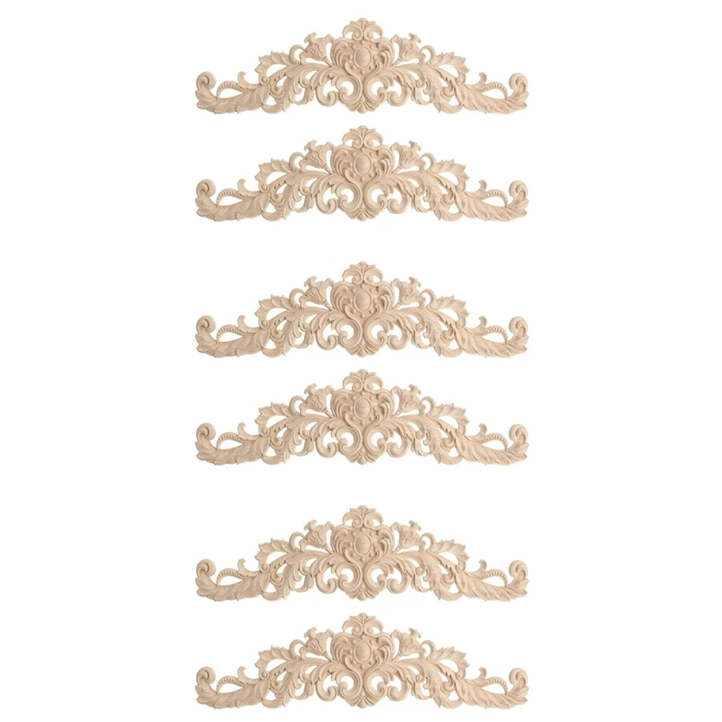 

6Pcs Craft Wood Cabinet Furniture Carving Corner Wood Ornament Wood Ornaments Handmade