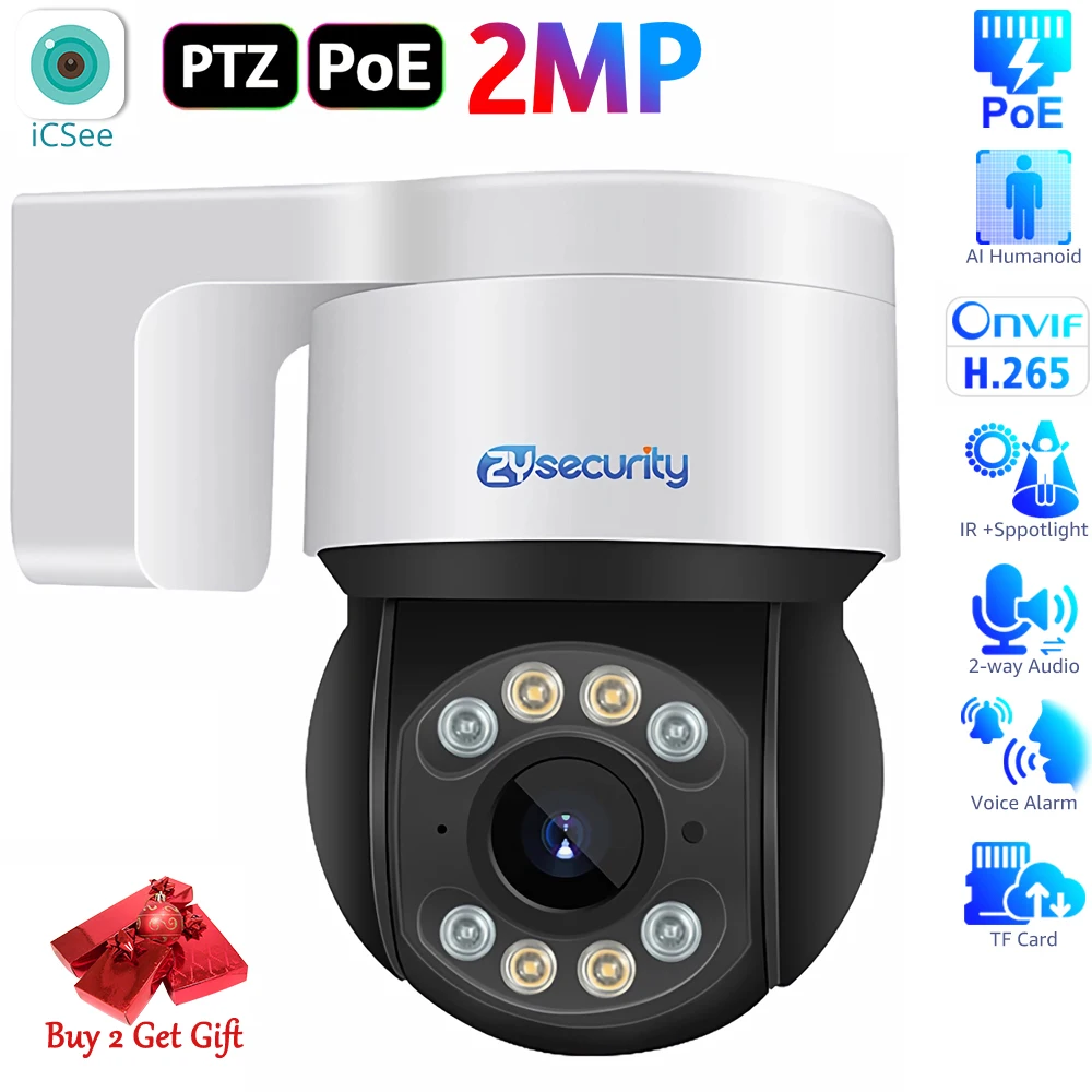 PoE IP PTZ Camera Outdoor 1080P Humanoid Detect Speed Dome Camera 2-way Audio Color Night Vision CCTV Surveillance Cameras iCSee