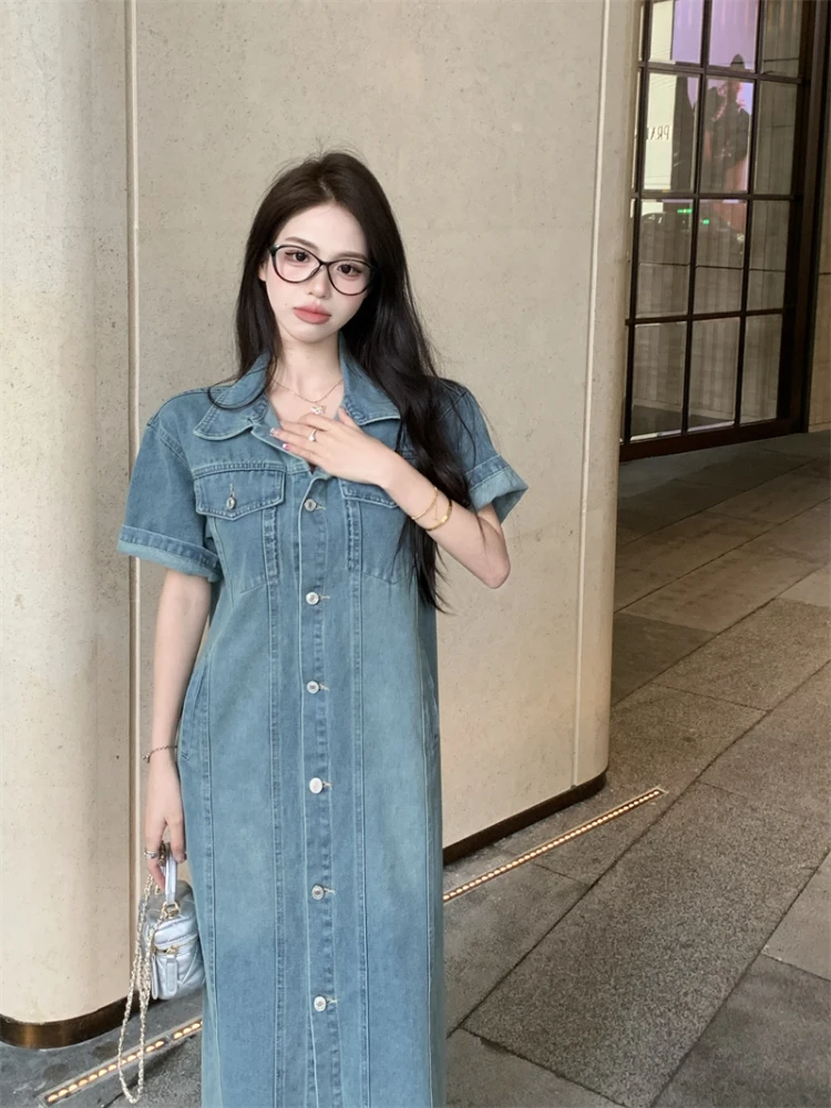 

Новинка, винтажное весенне-летнее однотонное тонкое Короткое женское платье FMFSSOM, ТРАПЕЦИЕВИДНОЕ однобортное женское платье с отложным воротником