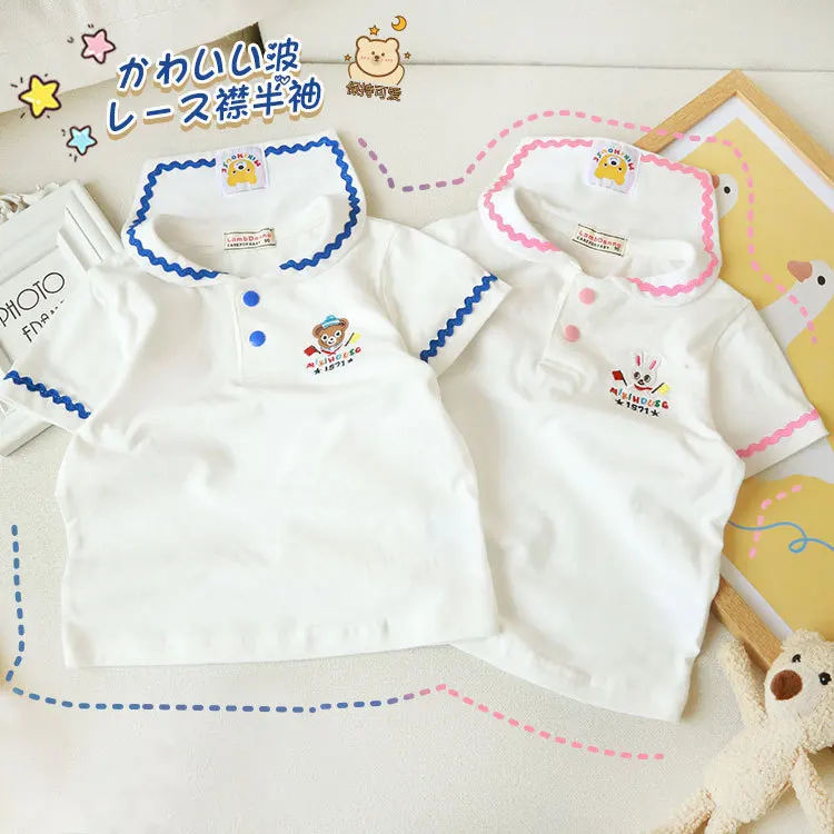 

Children's Short-Sleeved 2022 Summer Cartoon Printing T-Shirt Cotton Boys And Girls Baby Navy Blue Short-Sleeved 1-6 Years Old
