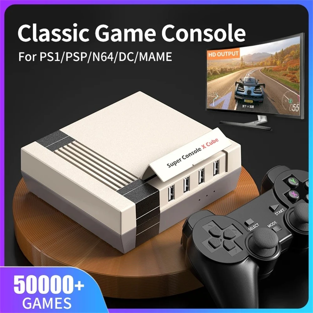 Kinhank Super Console X Cube Retro Video Game Console Built-in 117000 Games for PSP/PS1/N64/DC/MAME/GBA Kid Gift with Controller