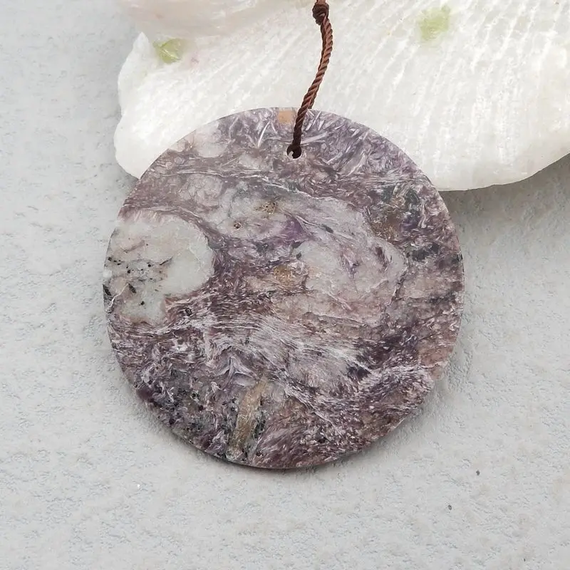 Круглая Бусина из натурального камня Charoite ручной работы-Подвеска 45x5 мм 17 г -