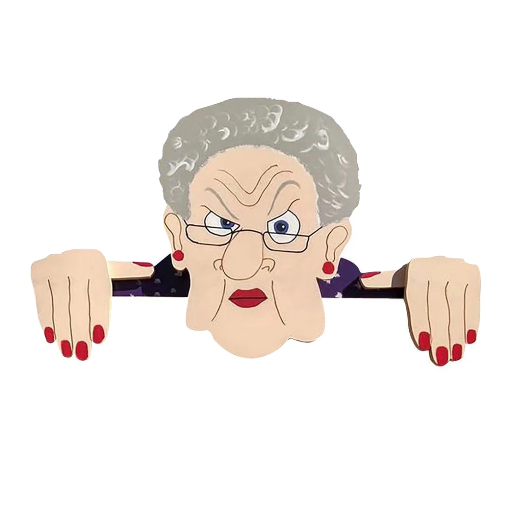 

Fathers Day Mothers Day Gift Garden Illustration Exterior Fence Nosy Old Man Lady Outdoor Decoration Art Yard Illustration