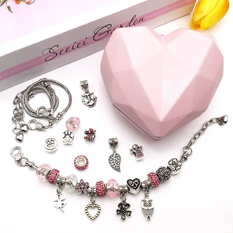

High Quantity 55 Piece Pink Diamond Heart Box Bracelet Set DIY Handmade Jewelry Bracelet Exquisite Gift Box Gift Bracelet