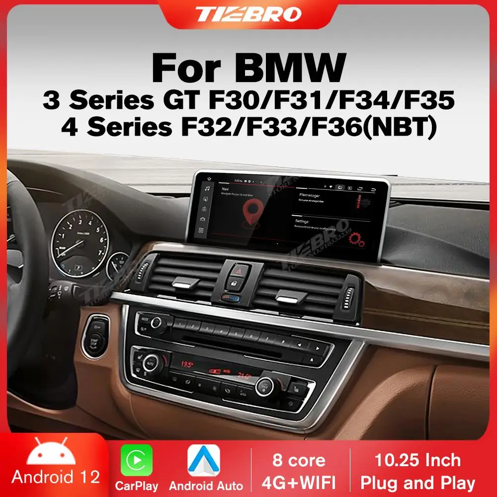 

TIEBRO Carplay 10.25'' For BMW 3 Series 4 Series F30 F31 F32 F33 F34 F35 F36 NBT Car Radio Stereo Player 1280*480P Android Auto