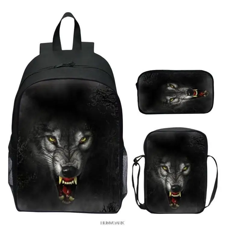 

3pcs Wolf School Children School Backpack Boys 3D Animals Wolf Knapsack Kids Satchel Space School Bags Mochila Escolar