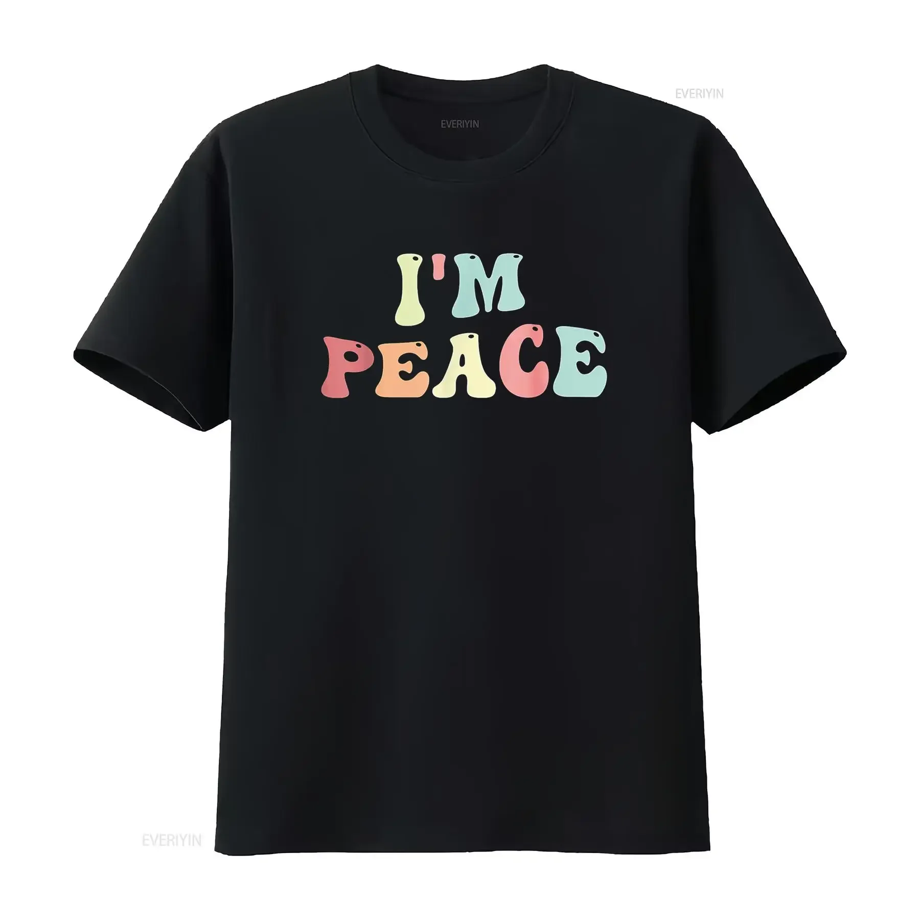 Фото Im Peace I Come In Matching Groovy Ретро футболка винтажный стираный топ для повседневной носки модная графика унисекс слегка повседневная №1