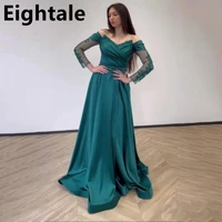 off shoulder long sleeve arabic evening dresses for women 2022 designer green mermaid satin dubai deaded formal prom party gown