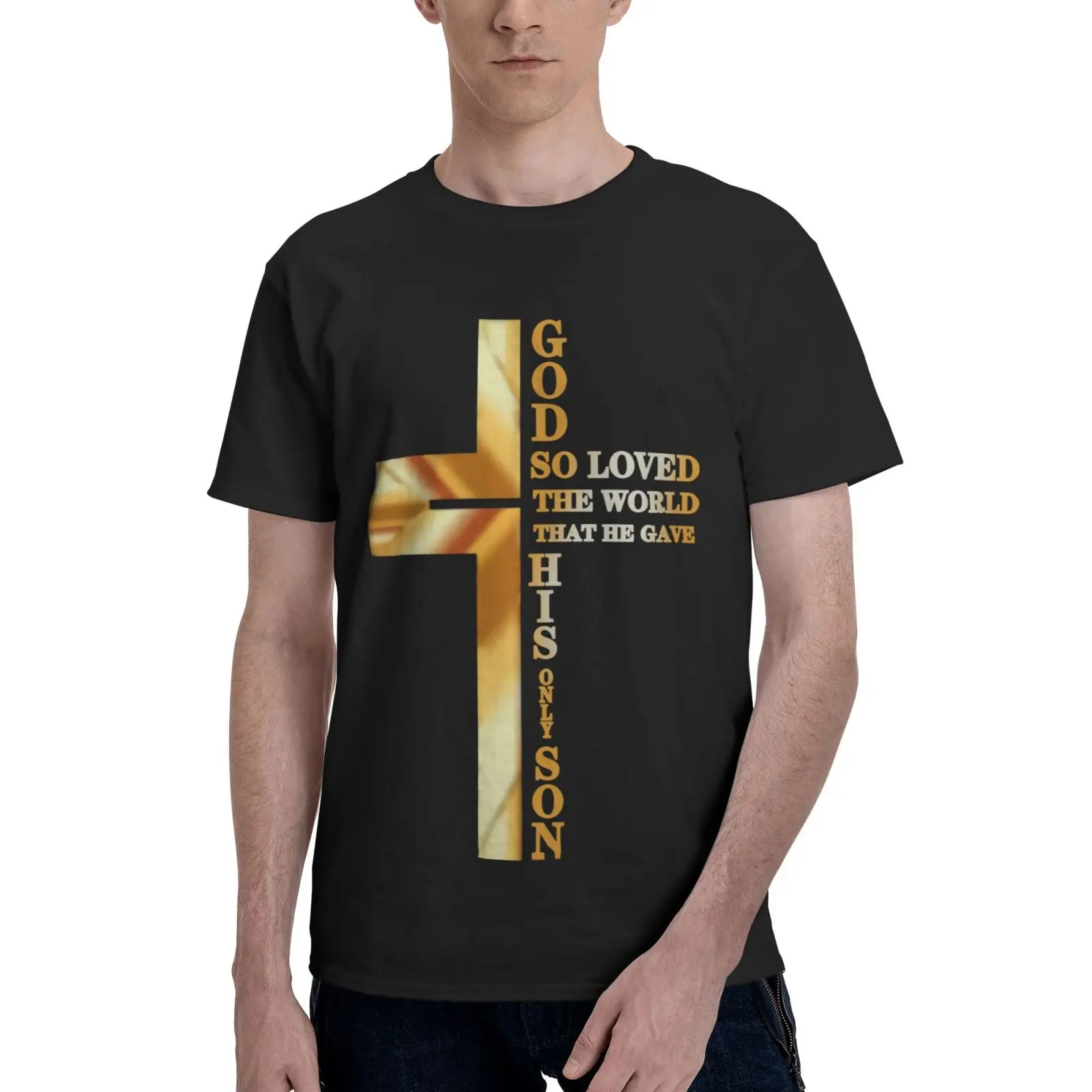 

John 316 Bible Verse Gold Cross T Shirt Anime Tshirts For Men Anime Clothes Men's Shirts Grunge Oversize T-Shirts Men's Shirts