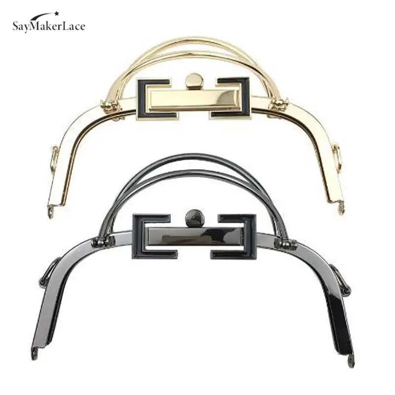 

Simple 20.5CM Arch Double Handle Square Ring Buckle Screw Purse Frame Golden Black DIY Kiss Lock Bag Accessories