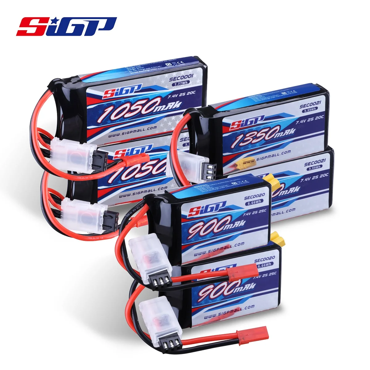 SIGP 2S Lipo аккумулятор для 900 мач 1050 мач 1350 мач 7,4 в 20C 25C с разъемом JST XT30 RC самолет квадрокоптер вертолет дрон FPV 2 шт.