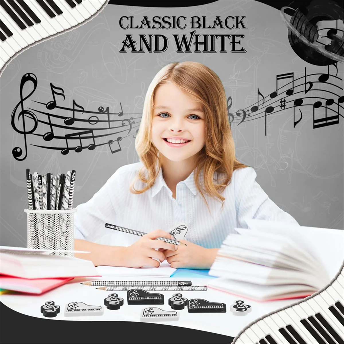 Музыкальные карандаши карандаш для нот с музыкальными тематическими ластиками