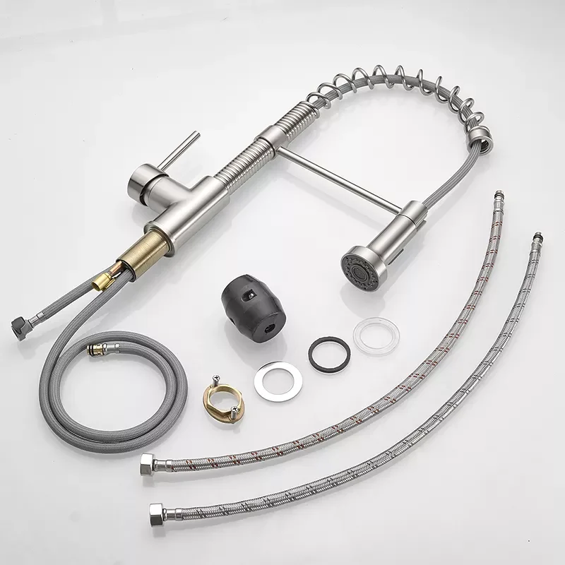 

Modern Polished Brushed Nickel Brass Kitchen Sink Faucet Pull Out Single Handle Swivel Spout Vessel Sink Mixer Tap N22207