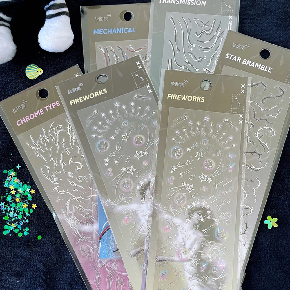 

Laser Colorful Decorative Stationery Sticker Laser Sticker Chasing Star Sticker Photo Album Decor Handbook Sticker INS Bubble