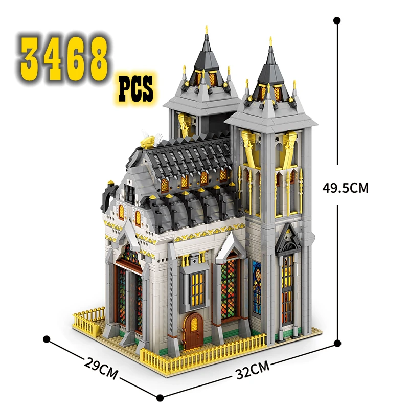 66027 Creative Expert Street Views Medieval City Church Moc Bricks Modular House Model Building Blocks Toys Famous Architecture