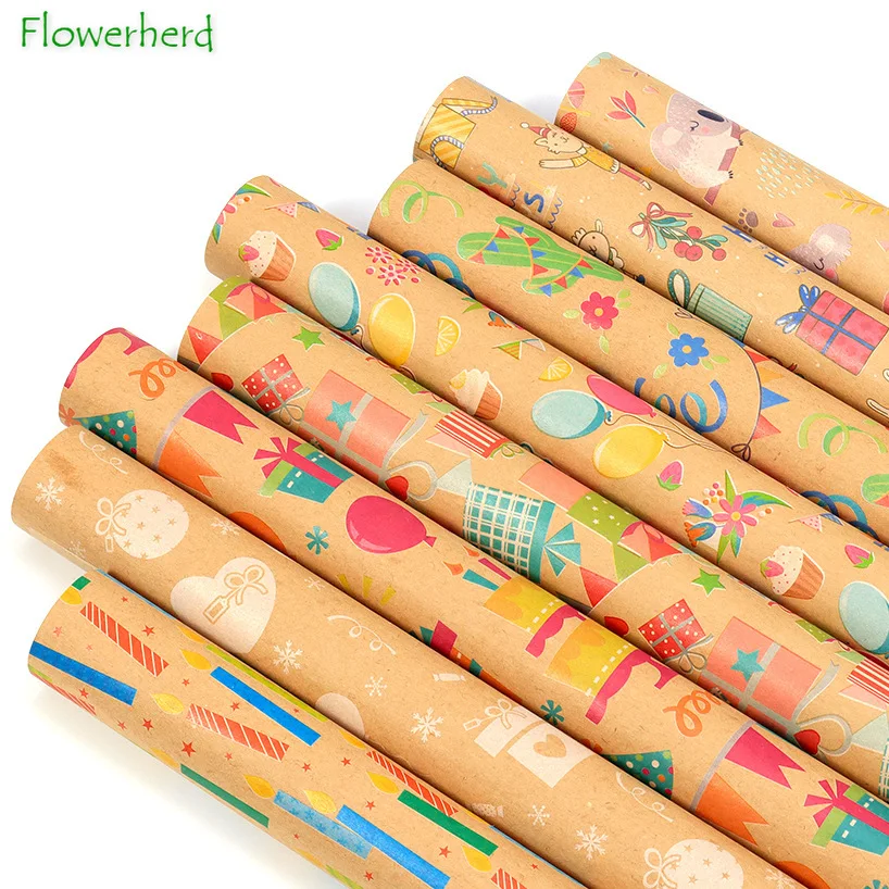 

70x50cm Birthday Gift Wrapping Paper Cartoon Series Gift Box Wrapping Thickened Flower Wrapping Kraft Tissue Paper Packaging