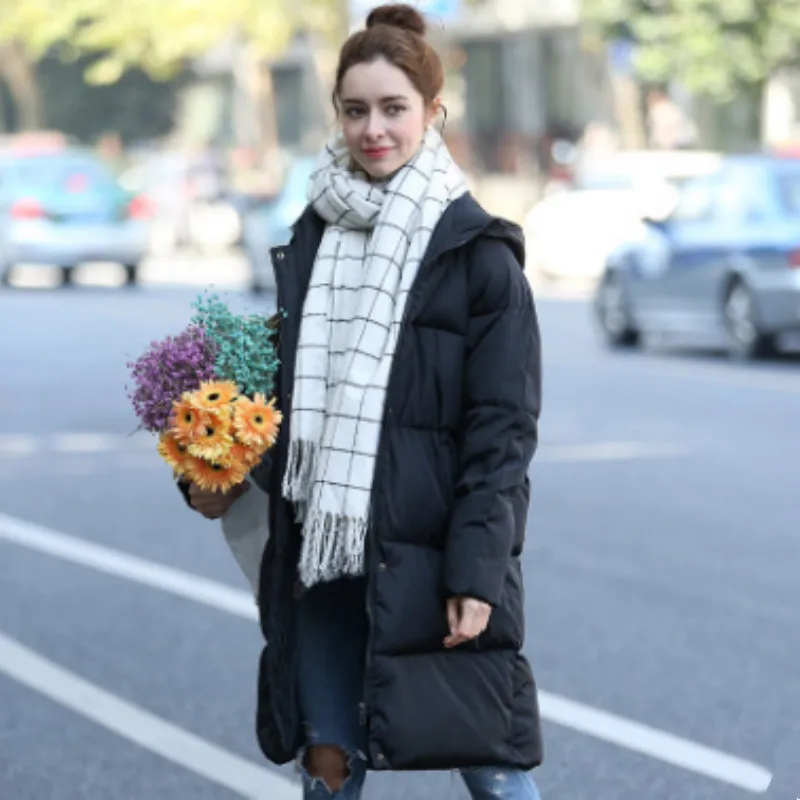 

Winter Casual Women's Mid Length Hooded Down Cotton Loose and Thickened Warm Bread Jacket Jacket