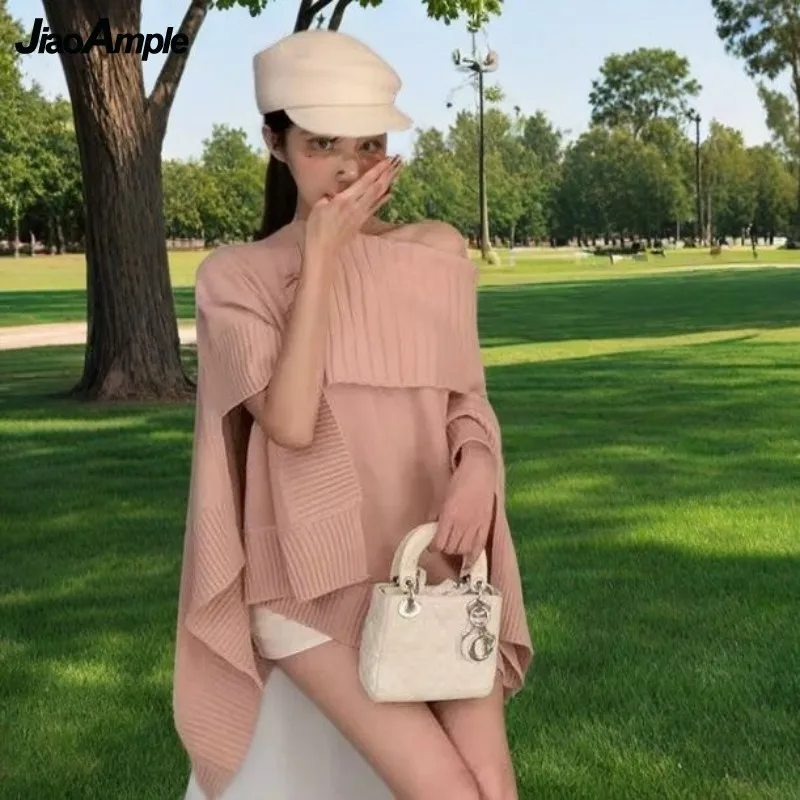 Женский осенне-зимний новый шикарный вязаный свитер нестандартной формы +