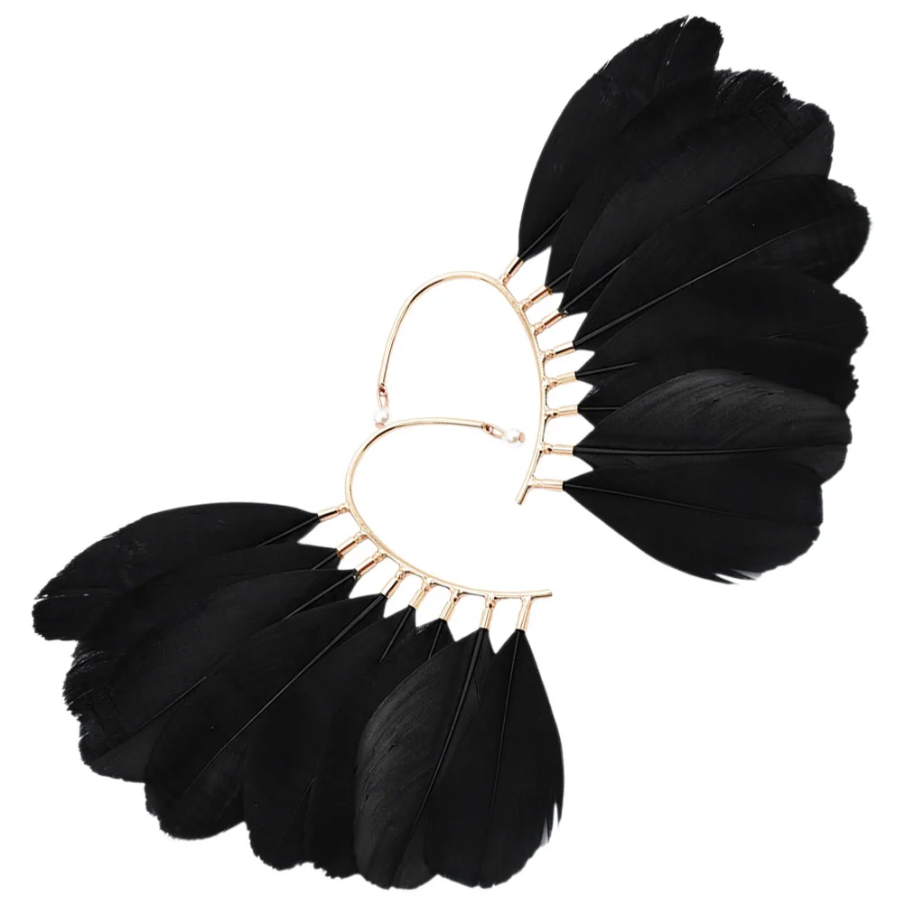 

Ethnic Earrings Cuff Black Travel Photography Women Alloy Cuffs Wraps Ears Plume