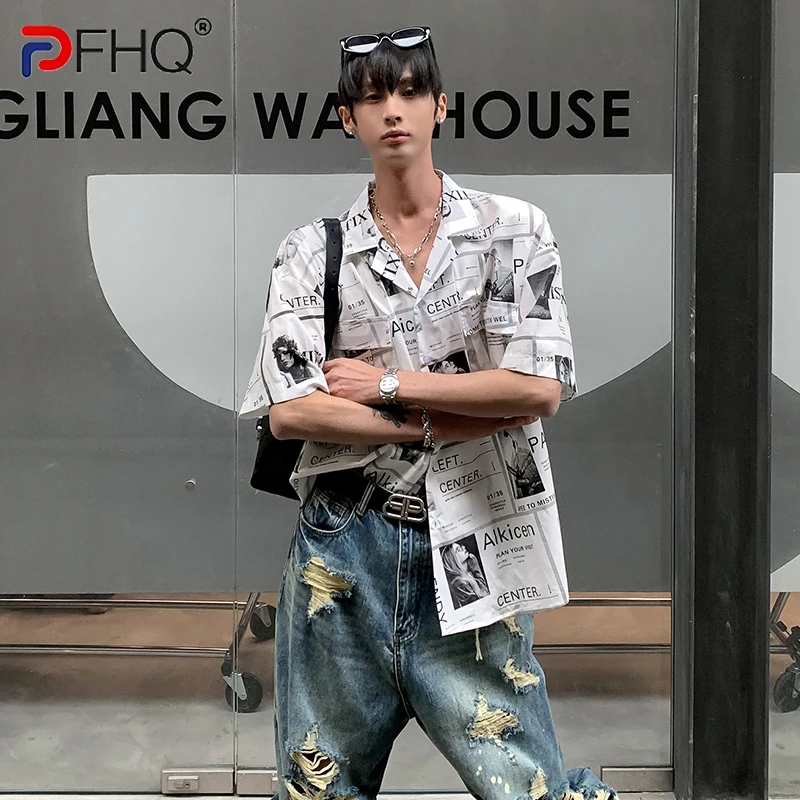 

PFHQ 2023 Summer Men's Casual Short Sleeve Tops High Quality Elegant Trendy Print Pattern Personality Street Wear Shirts Stylish