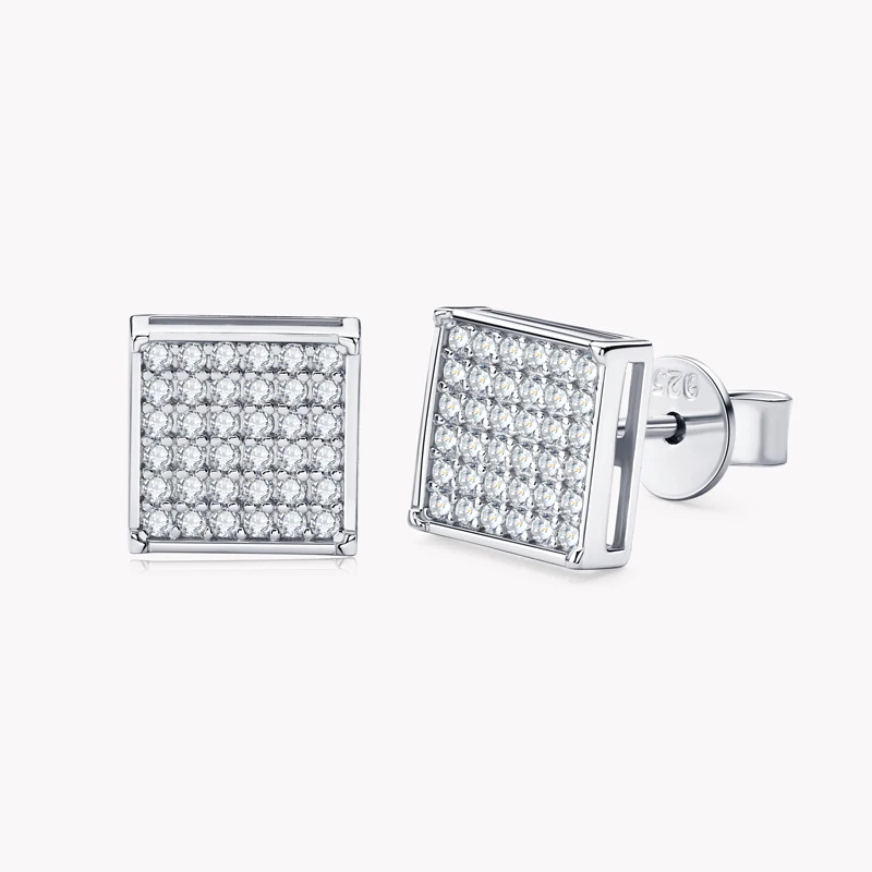 

KUGG Real Moissanite Square Stud Earrings 1mm(0.005ct)*72 Total D Color VVS1 100% 925 Sterling Silver for Women Wedding Jewelry