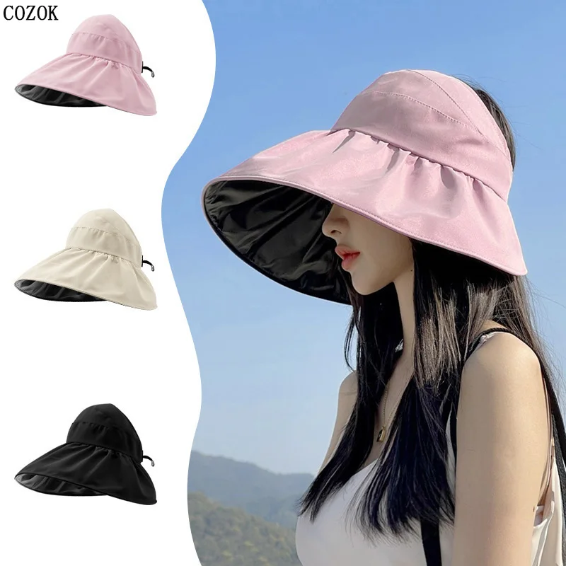 UPF50+ Vinyl Top Sunscreen Bucket Hat Women's Summer Large Eaves UV Protection Foldable Fashion Wild Cap Deportes Y Ocio Gorra