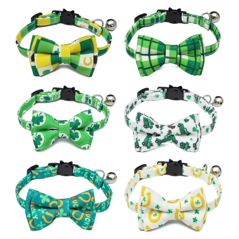

CatBowTie Christmas Green ShamrockCat Collar SaintPatrick Day Irish CatCollar CatNecklace for CAT With Bell catBandana