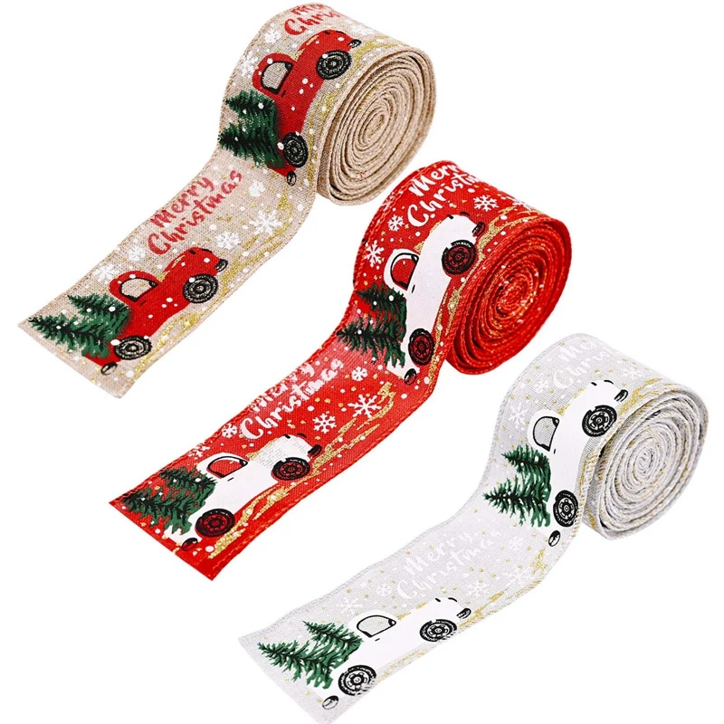 

Creative New Christmas Decorations Colorful Car Printing Ribbon Christmas Tree Decoration Gift Wrapping Party Arrangement Ribbon