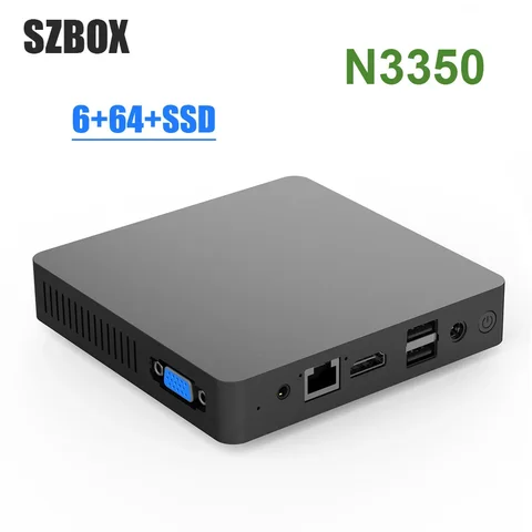 SZBOX B20 мини-ПК N3350 Безвентиляторный Windows 10 6 ГБ 64 ГБ Дополнительный SSD 2,4G WiFi 1000M VGA HD 4K дисплей настольный компьютер