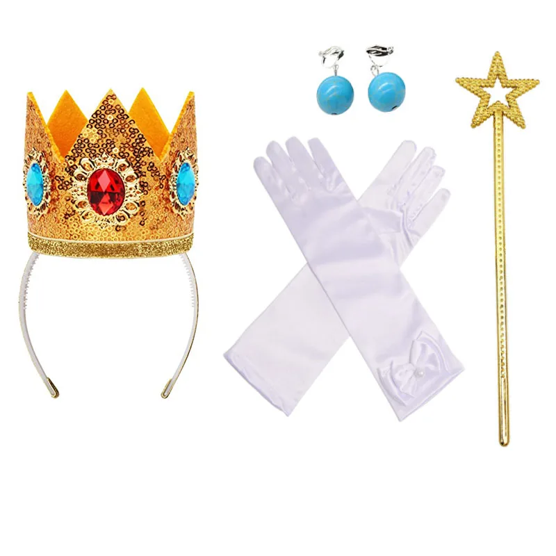 

Princess Peach Crown Accessories Kid Girls Cosplay Dress Up Tiara Crown Earrings Gloves Magic Wand