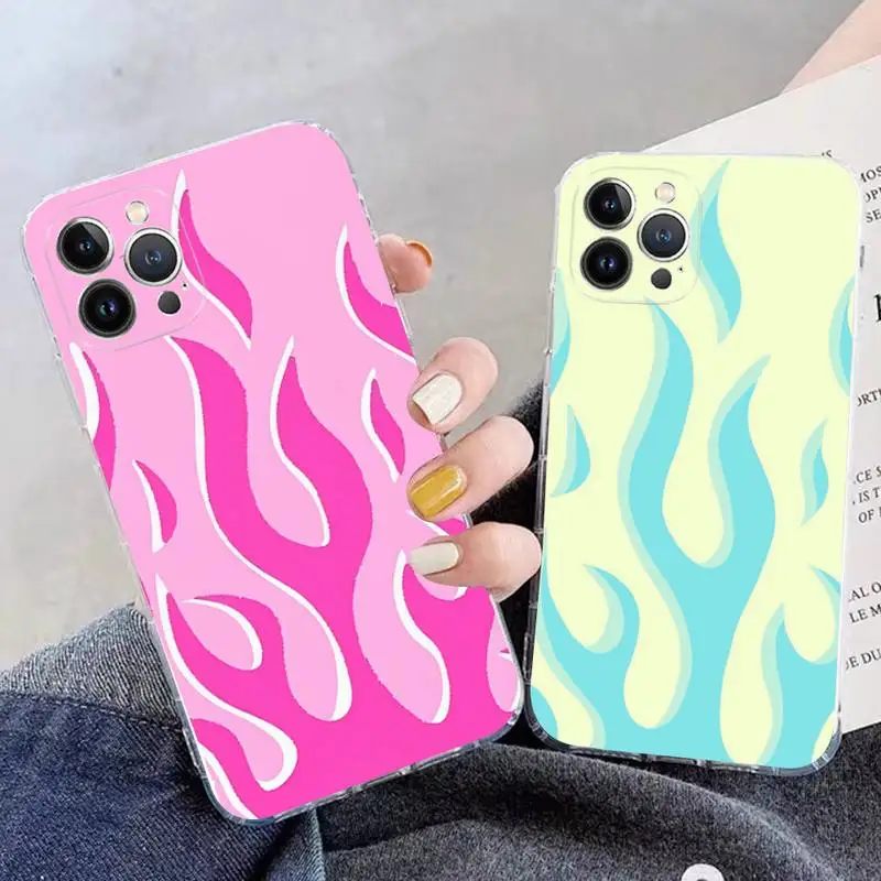 

Ins Fashion Flame Phone Case For iPhone 11 12 13 14 Mini Pro Max XR X XS TPU Clear Case For 8 7 6 Plus SE 2020