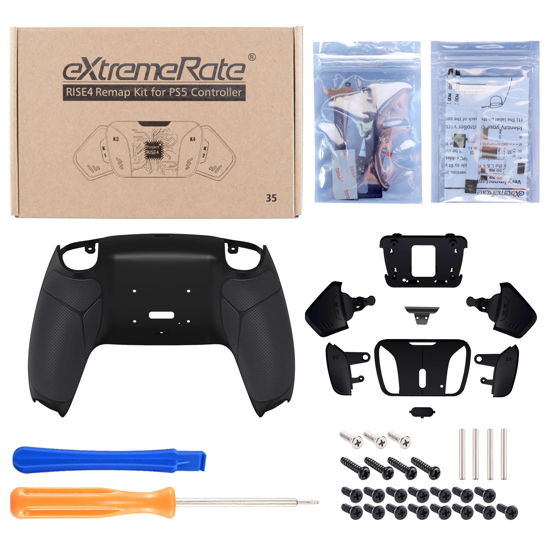 eXtremeRate Remappable RISE 4.0 Remap Kit, Upgrade Board & Redesigned Back Shell & 4 Back Buttons for PS5 Controller