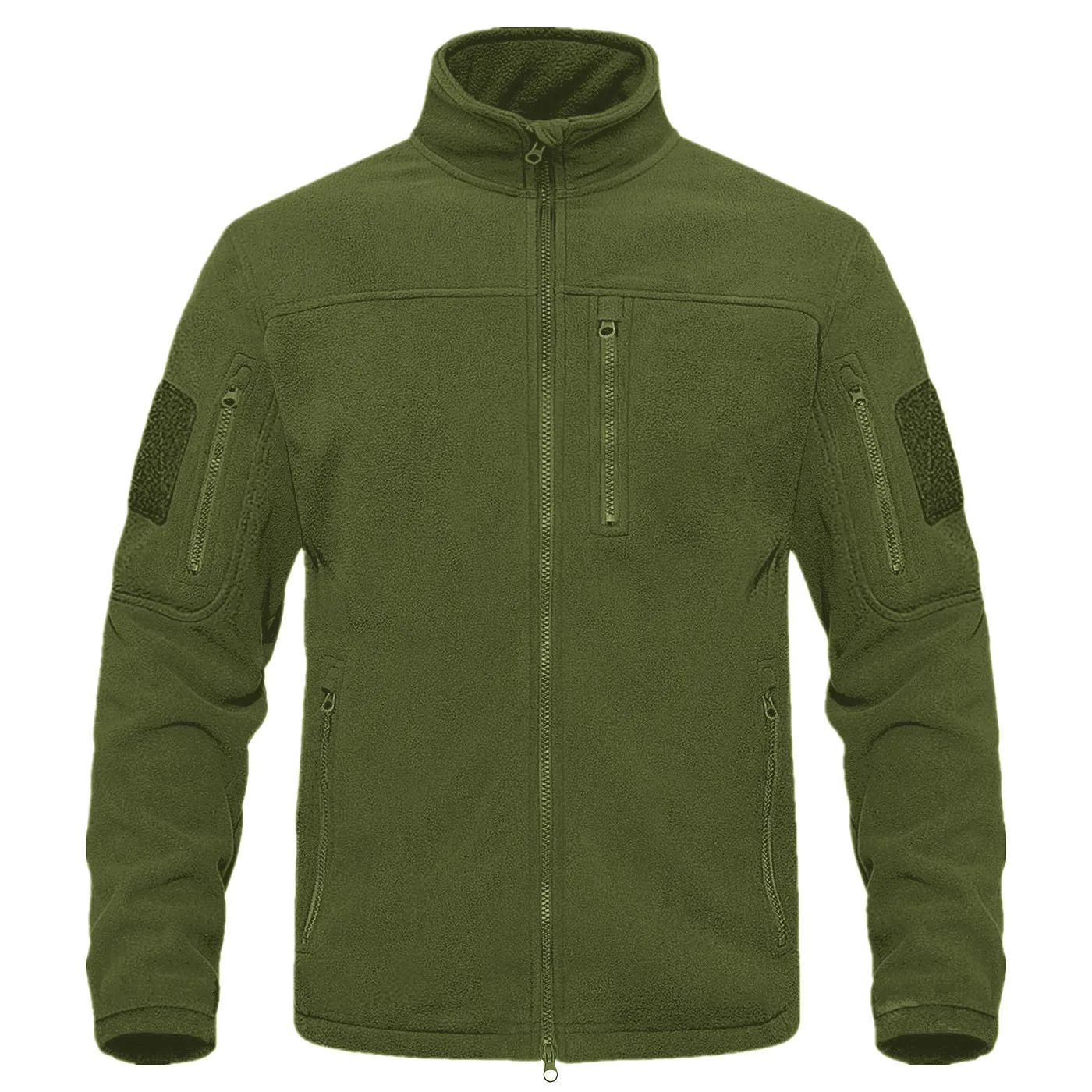 

2023 New Full Zip Up Tactical Green Fleece Jacket Thermal Warm Work Coats Mens Pockets Safari Jacket Hiking Outwear Windbreaker