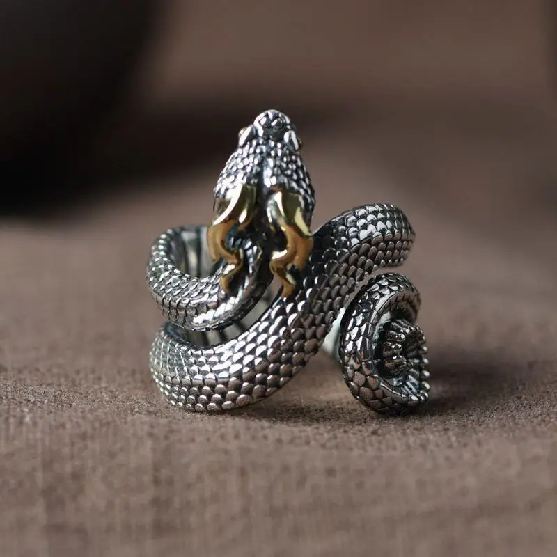 

2022 Vintage Personality Cool Metal Snake Ring for Male Hip Hop Rock Animal Zodiac Opening Ring Party Jewelry Gift Wholesale