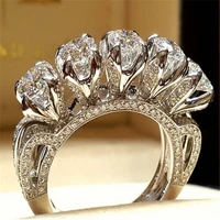 trendy gorgeous round cut glass filled stone crown rings for women fashion wedding elegant jewelry drop shipping