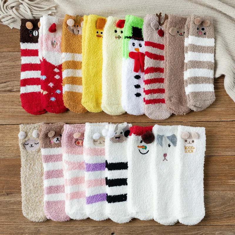 

1 пара, женские носки, повседневные зимние рождественские носки, утепленные носки с оленем, хлопковые Мультяшные теплые женские рождественс...