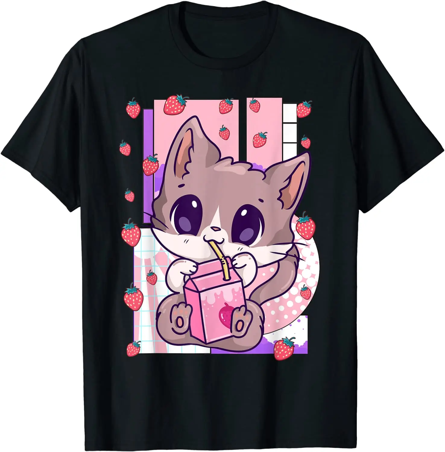 

Женская футболка с клубничным молоком аниме Neko Shake