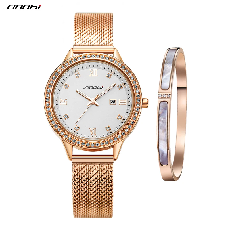 

SINOBI Elegent Women Watches Fashion Design Woman's Quartz Wristwatches With Bracelet Set Series Sales Luxury Watch Female Clock