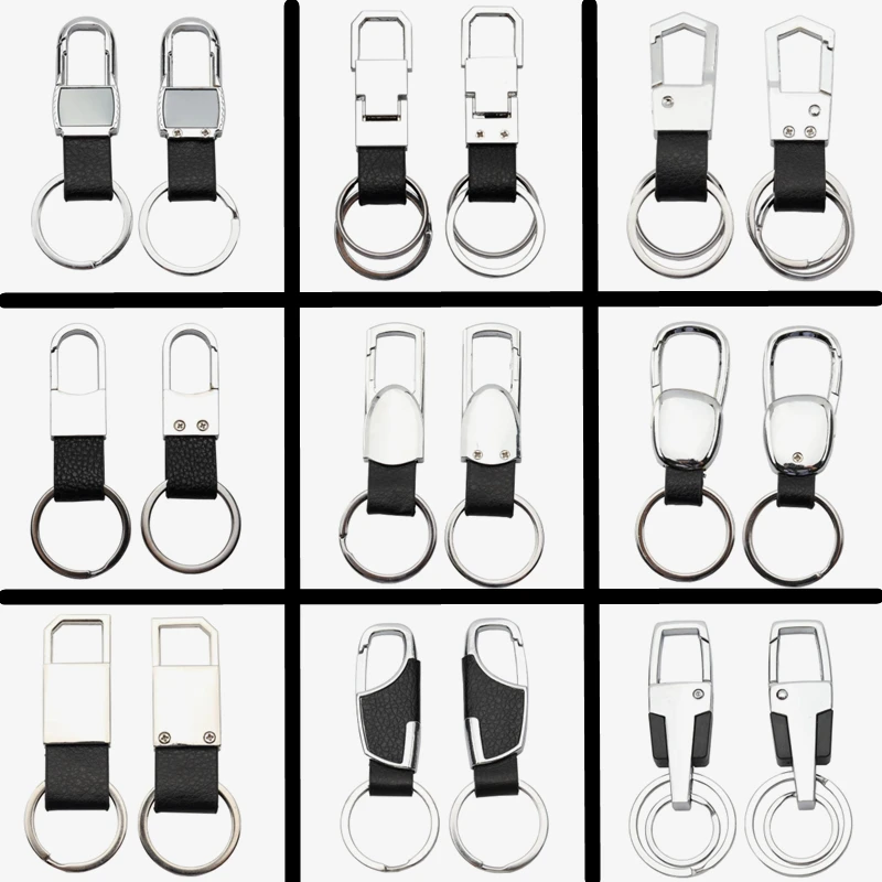 

Металлический брелок для ключей для женщин и мужчин, автомобильный креативный кулон для событий, маленький подарок, скошенный вогнутый кожаный брелок с пряжкой