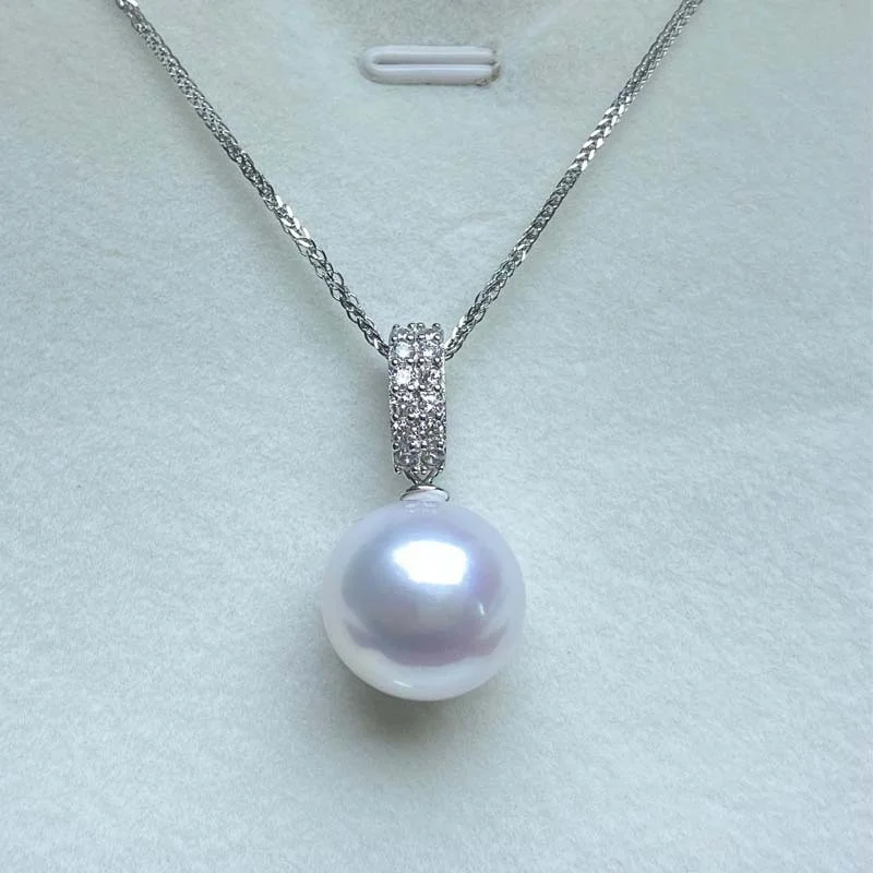 

Lefei Fashion Luxury10-12mm Strong Luster White Freshwater Round Pearl Zircon Necklace Women 925 Silver Party Charm Jewelry Gift