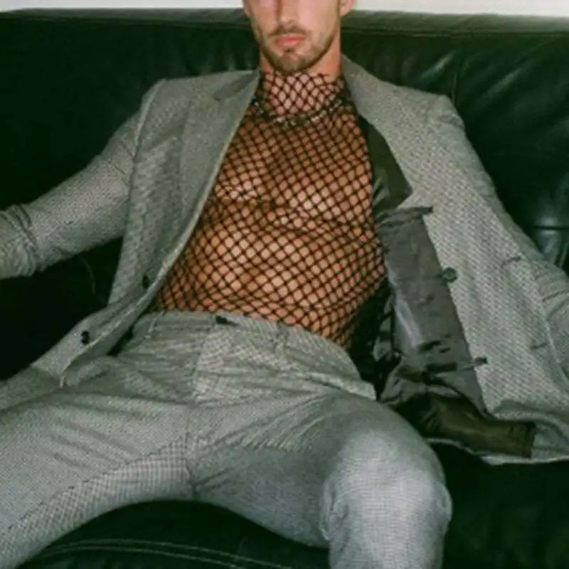 

Men's hollow long-sleeved mesh breathable mesh bottoming shirt