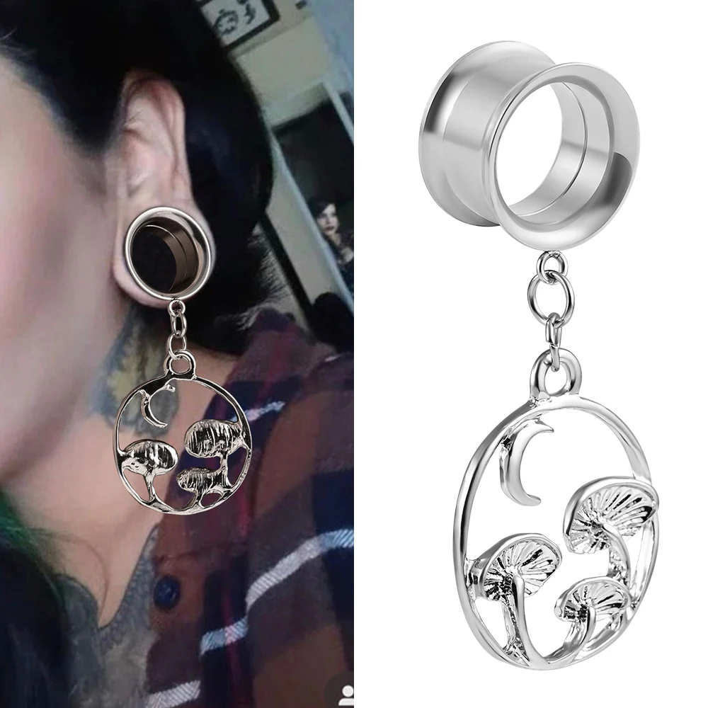 

Doearko 2PCS Ear Piercing Plug Expander Tunnel Purple Mushroom Women Body Jewelry Saddle Hangers 316 Stainless Steel