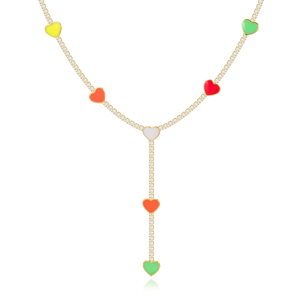 

Trendy Colorful Geometric Heart Enamel Pendant Necklace for Women Fashion Peach Heart Dripping Oil Gold Chain Choker Necklace