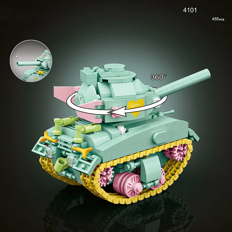 Милый Розовый танк Второй мировой войны США M4 Sherman средний мини-блок военная