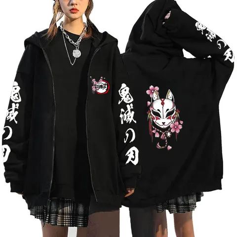 Модная толстовка с капюшоном на молнии с изображением рассекающего демонов аниме, Мужское пальто большого размера, топы для женщин и мужчин, уличная одежда для женщин, куртки