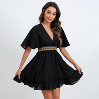 2022 summer womens new european and american solid color deep v sexy a line skirt fashion lace dress
