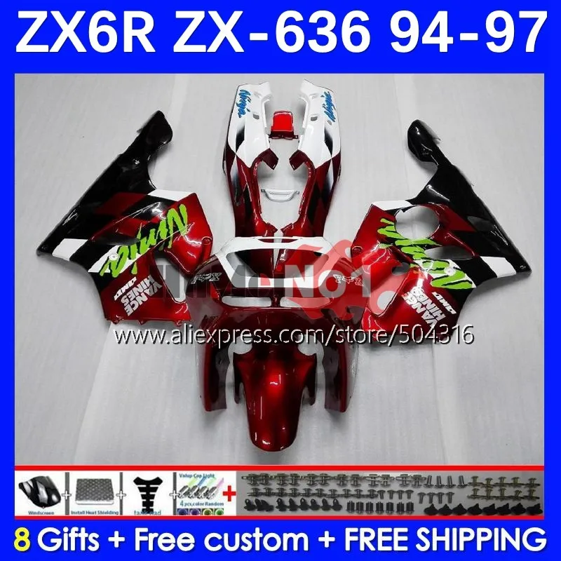 

Body For KAWASAKI NINJA ZX 6R 636 6 R ZX-636 ZX-6R 79MC.0 ZX636 ZX6R 94 95 96 97 ZX600 1994 1995 1996 1997 Fairing Metallic Red