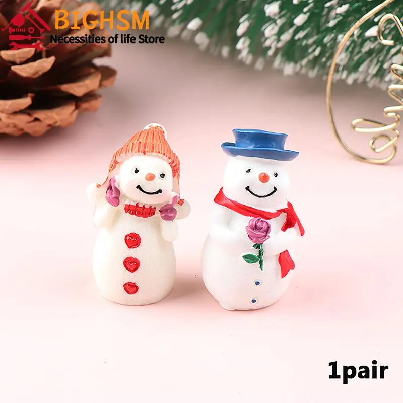 

1Pair Mini Christmas Snowman Couple Figurine Doll DIY Garden Bonsai Decor Ornament Kid Toy Miniature People Statue Resin Craft