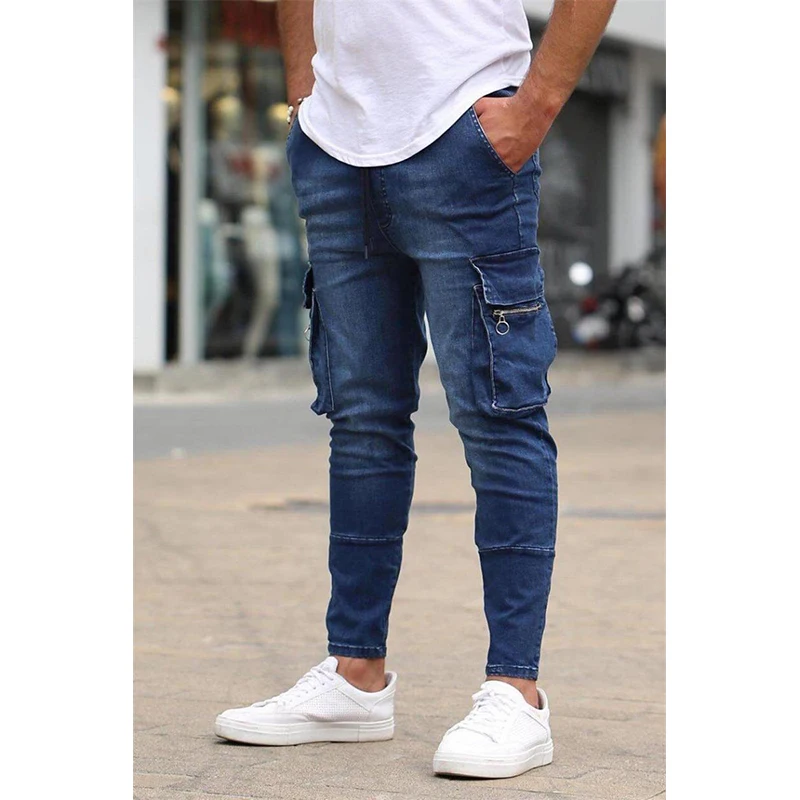 Man Casual Pencil Denim Long Pants Fashion Streetwear Skinny Jeans Male Men's Cargo Jeans Men Slim-Fit Hip Hop Ripped Jeans