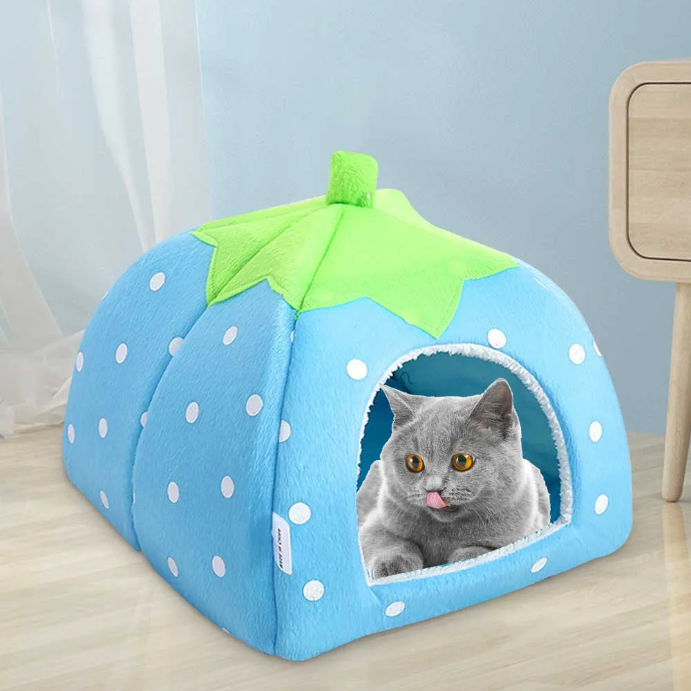 

Cute Cat Bed Strawberry Shape Kennel Warm Soft Cats Kitten Puppy Nest Washable Cushion Pet Dog Rabbit House Pet Supplies Cat Bed